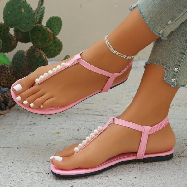 T-Strap Flat Sandals With Elastic Band