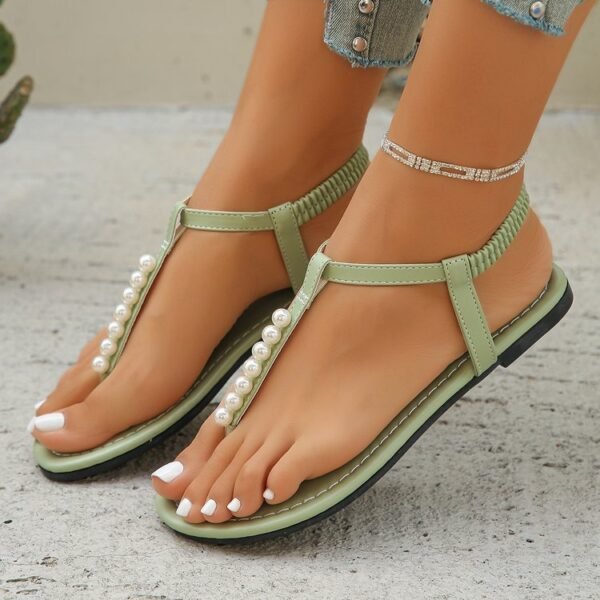 T-Strap Flat Sandals With Elastic Band