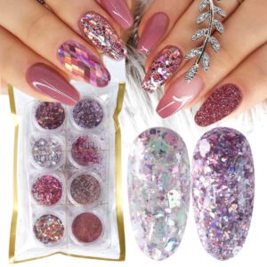 8 Box Nail Art Powder Flakes Set