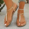 T-Strap Flat Sandals With Elastic Band